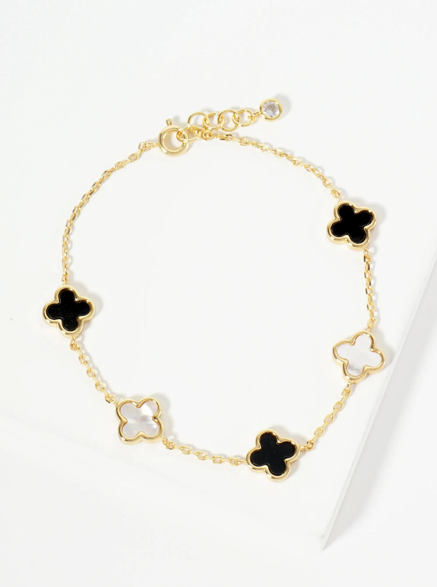 18K Gold Dipped Five 9mm Quatrefoil Station Bracelet
