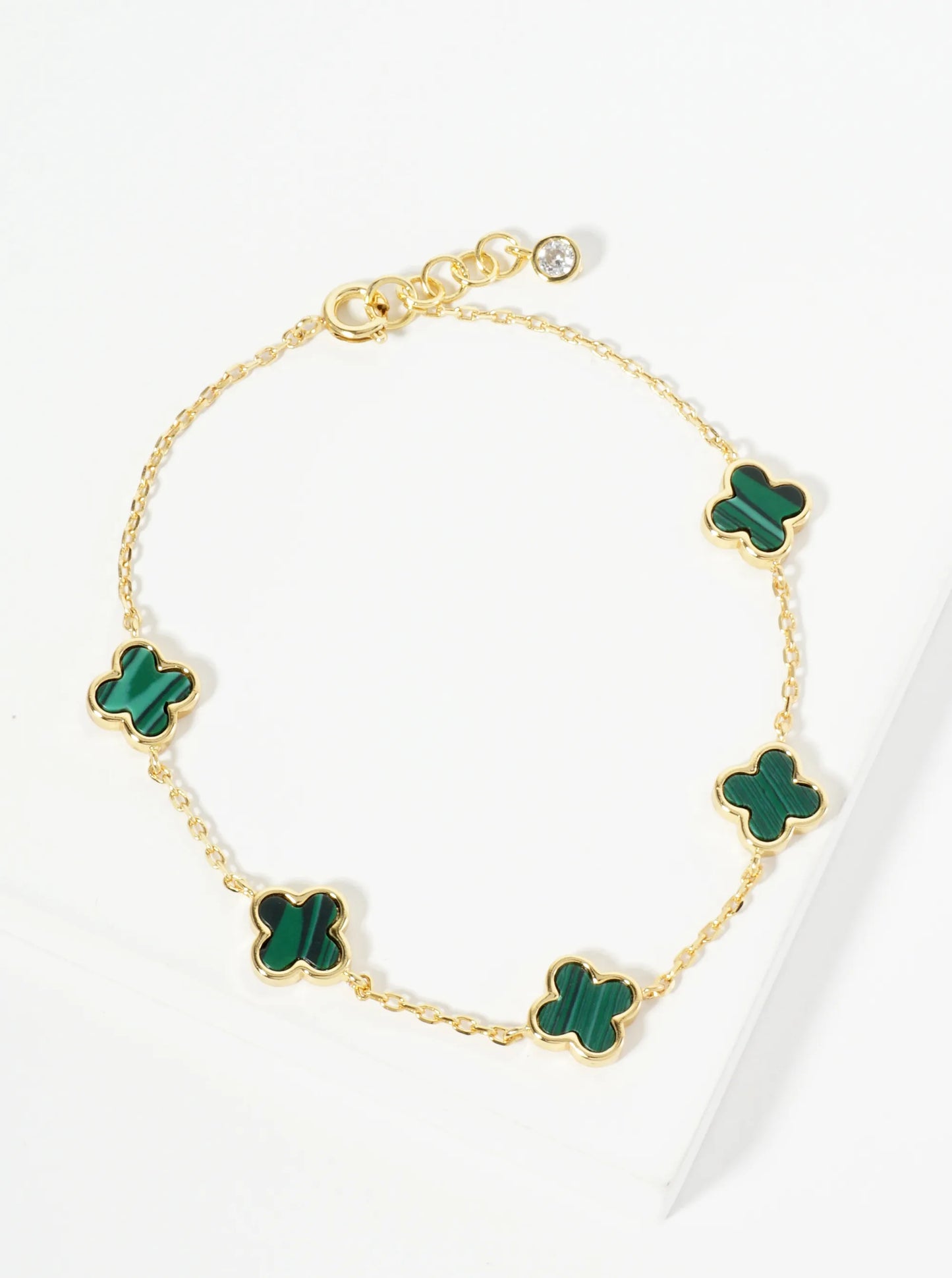 18K Gold Dipped Five 9mm Quatrefoil Station Bracelet