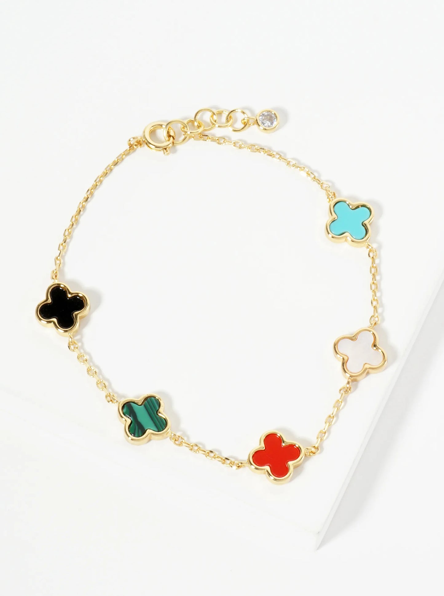 18K Gold Dipped Five 9mm Quatrefoil Station Bracelet