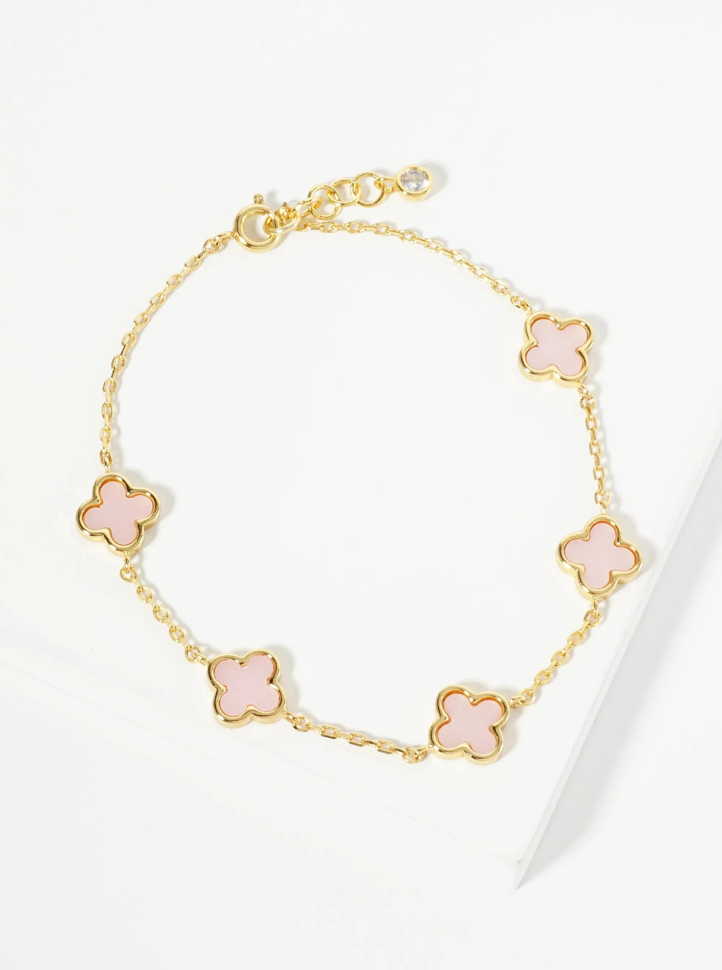 18K Gold Dipped Five 9mm Quatrefoil Station Bracelet