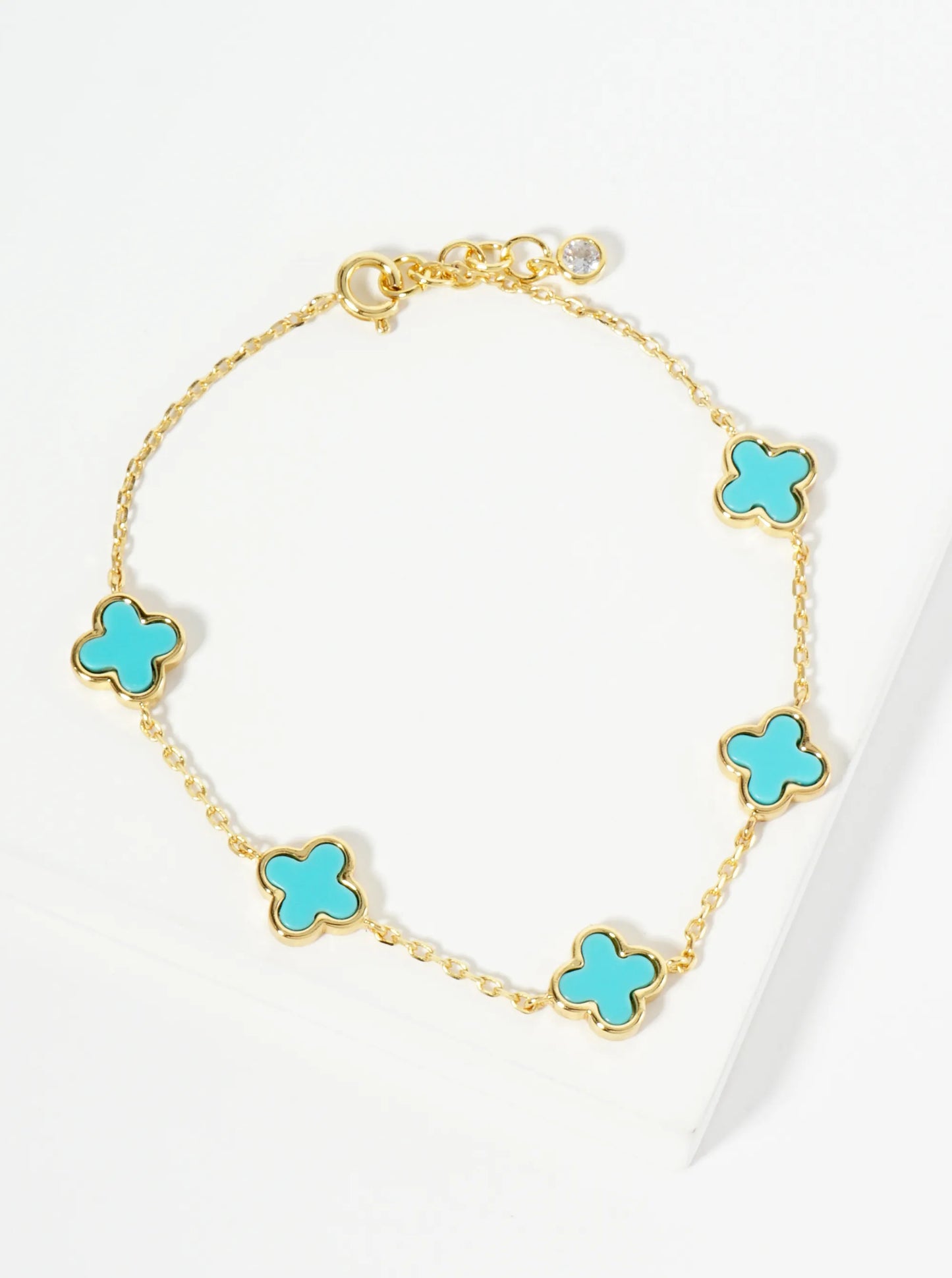 18K Gold Dipped Five 9mm Quatrefoil Station Bracelet