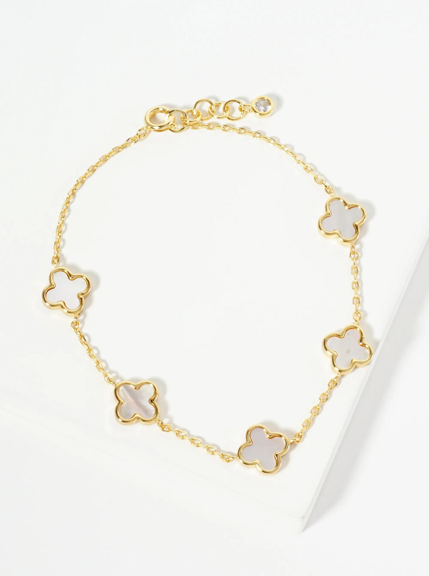 18K Gold Dipped Five 9mm Quatrefoil Station Bracelet