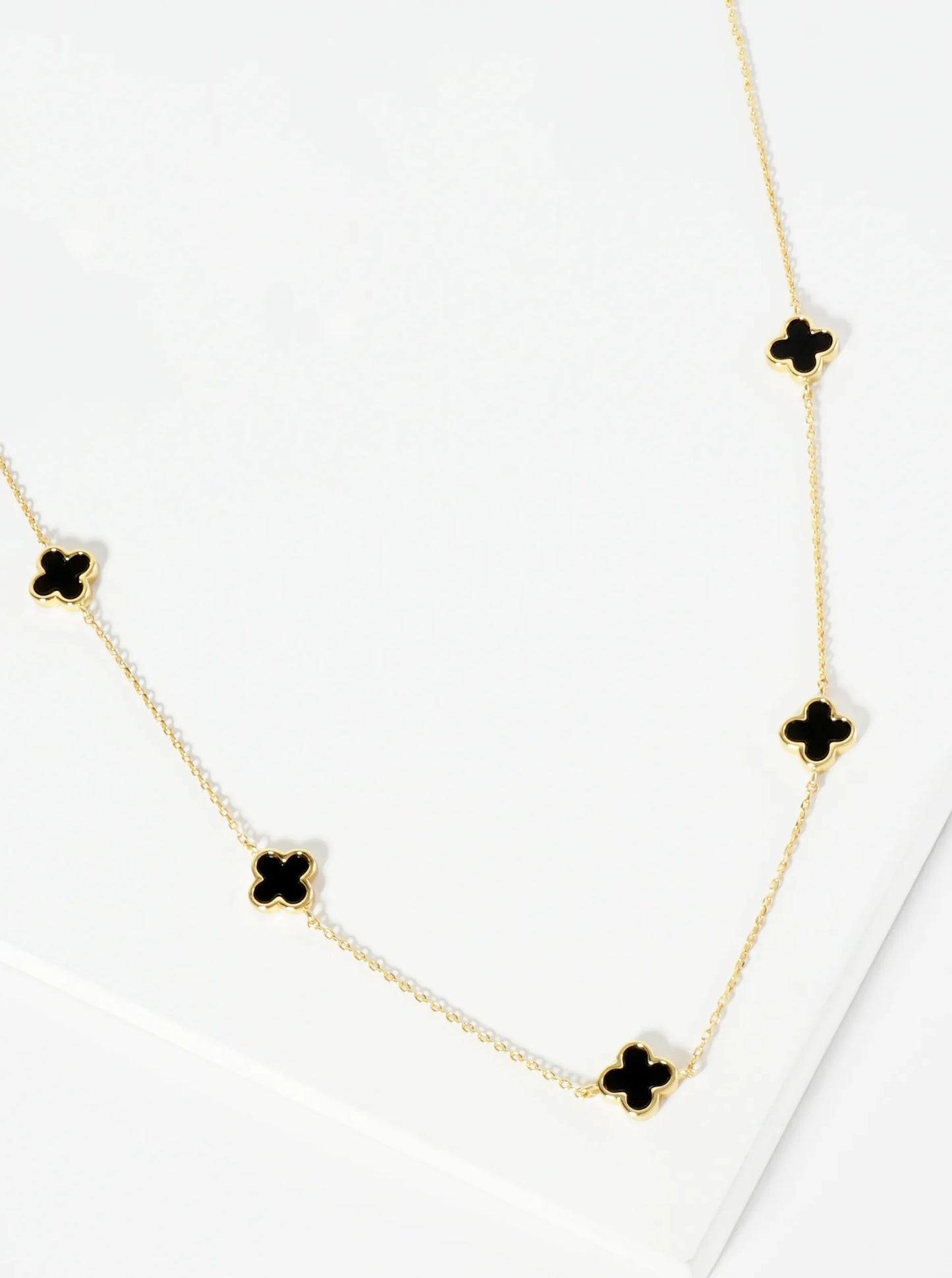 18K Gold Dipped Five 9mm Quatrefoil Station Necklace