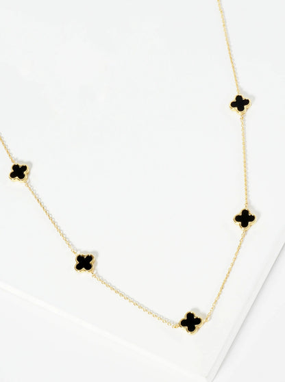 18K Gold Dipped Five 9mm Quatrefoil Station Necklace