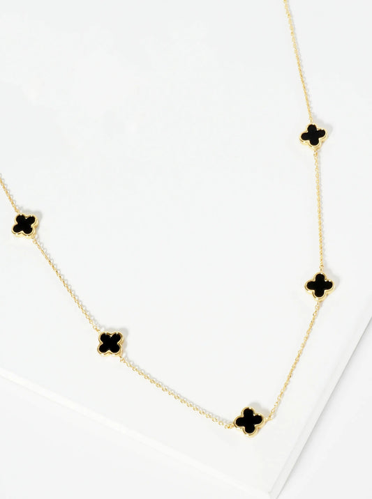 18K Gold Dipped Five 9mm Quatrefoil Station Necklace