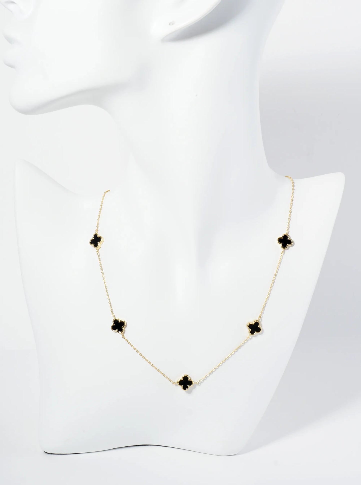 18K Gold Dipped Five 9mm Quatrefoil Station Necklace