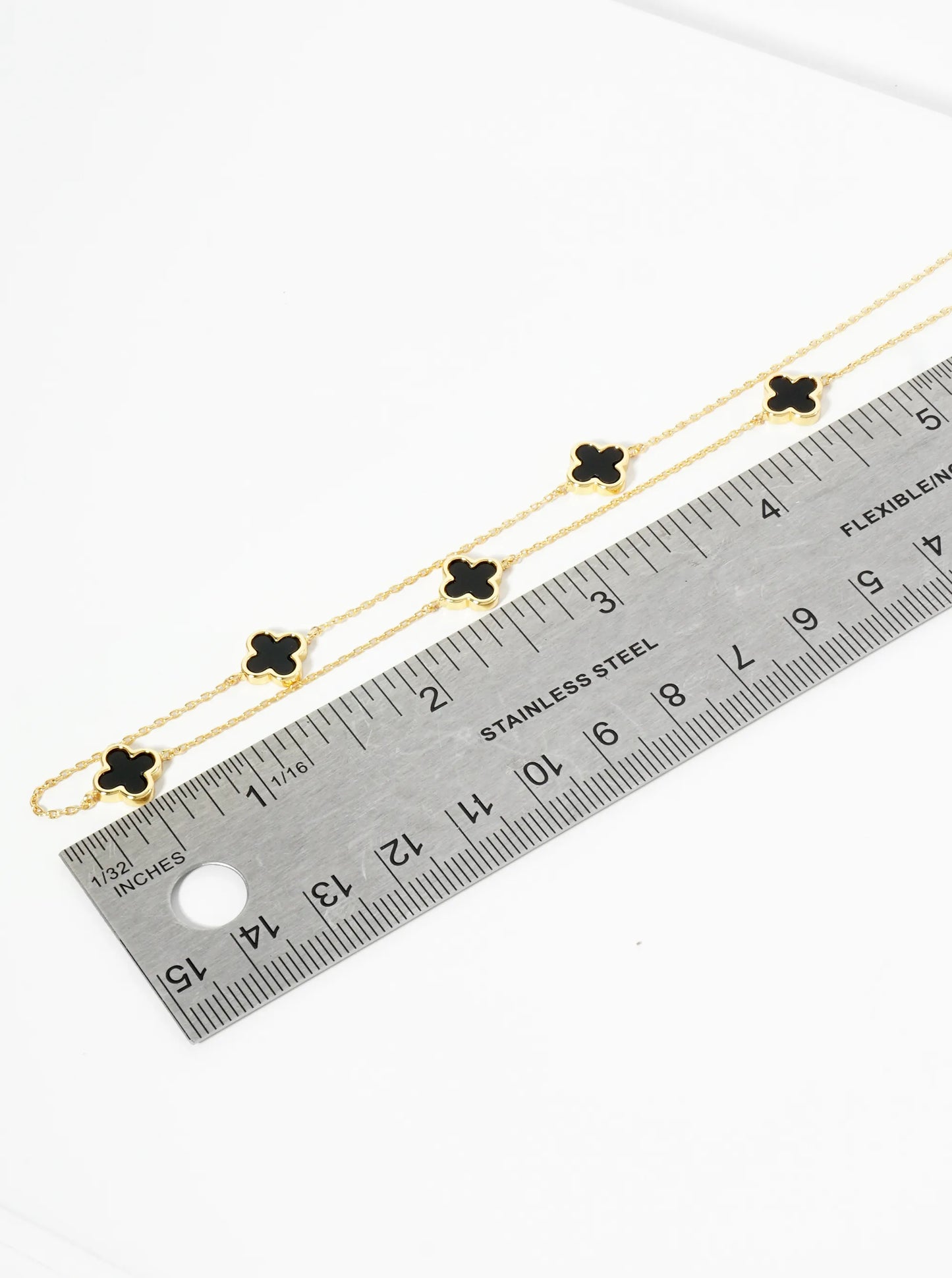 18K Gold Dipped Five 9mm Quatrefoil Station Necklace