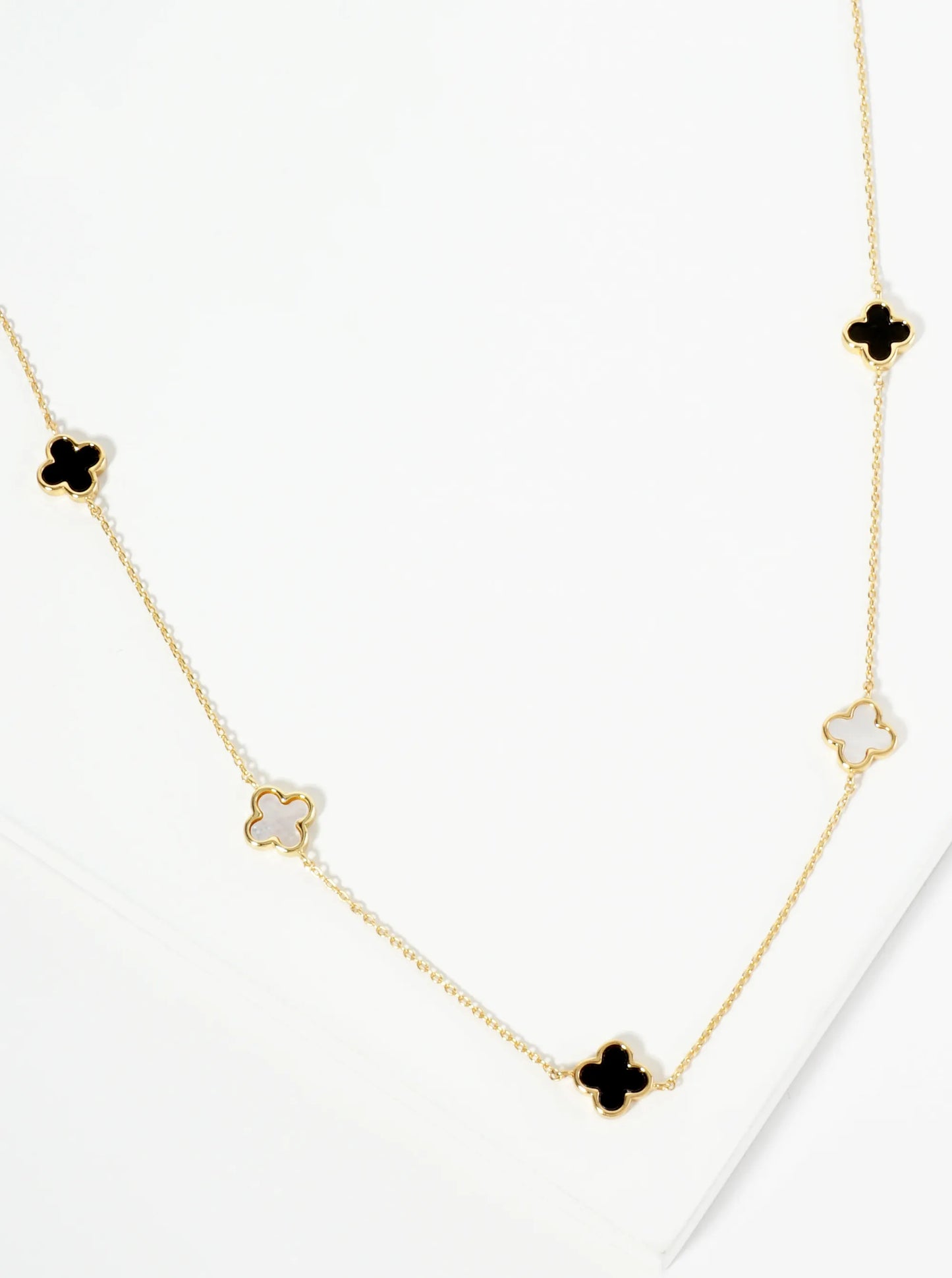 18K Gold Dipped Five 9mm Quatrefoil Station Necklace