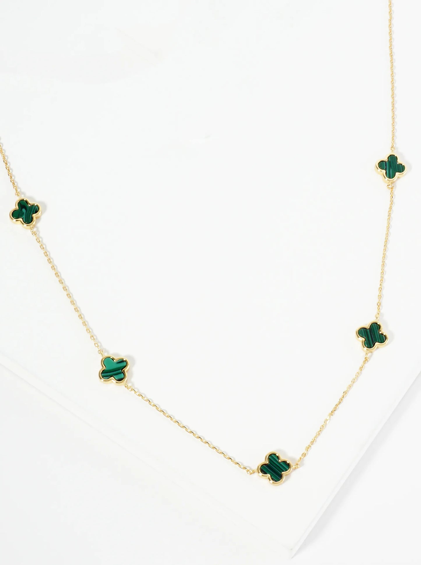 18K Gold Dipped Five 9mm Quatrefoil Station Necklace