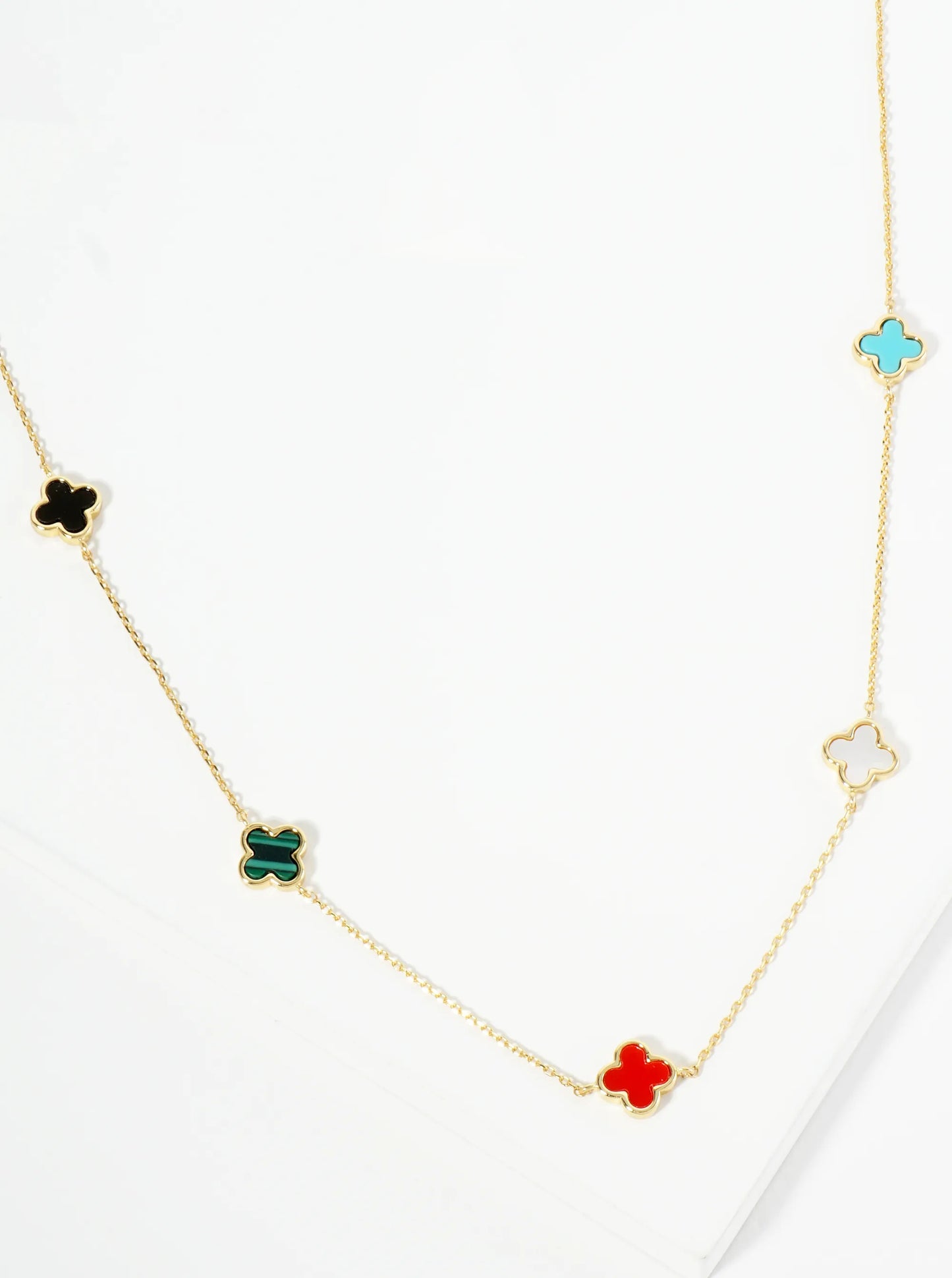 18K Gold Dipped Five 9mm Quatrefoil Station Necklace