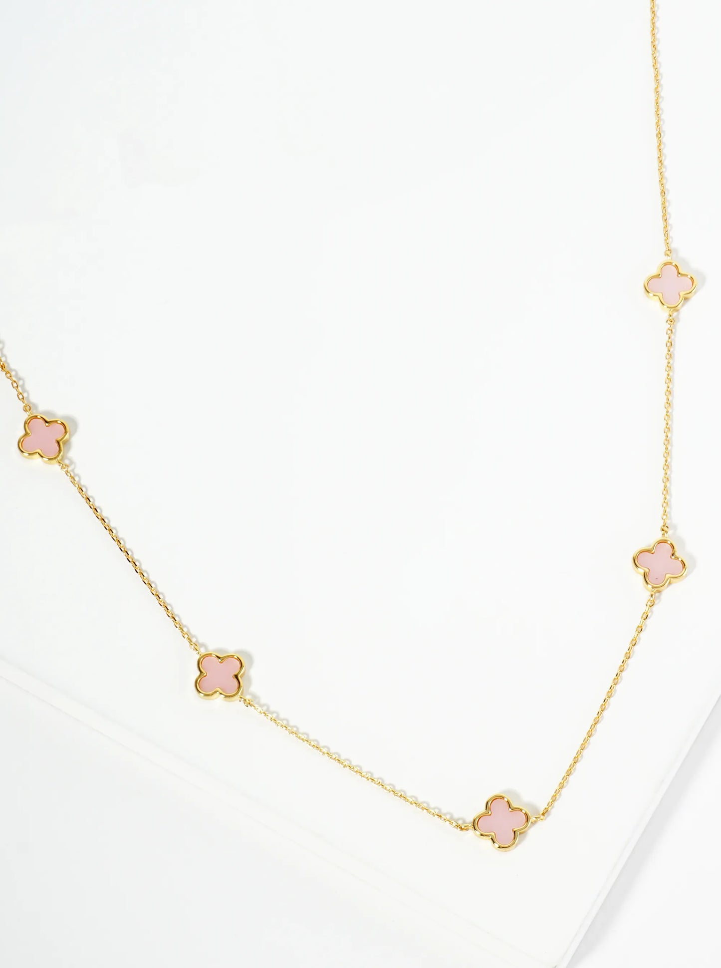 18K Gold Dipped Five 9mm Quatrefoil Station Necklace