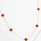 18K Gold Dipped Five 9mm Quatrefoil Station Necklace