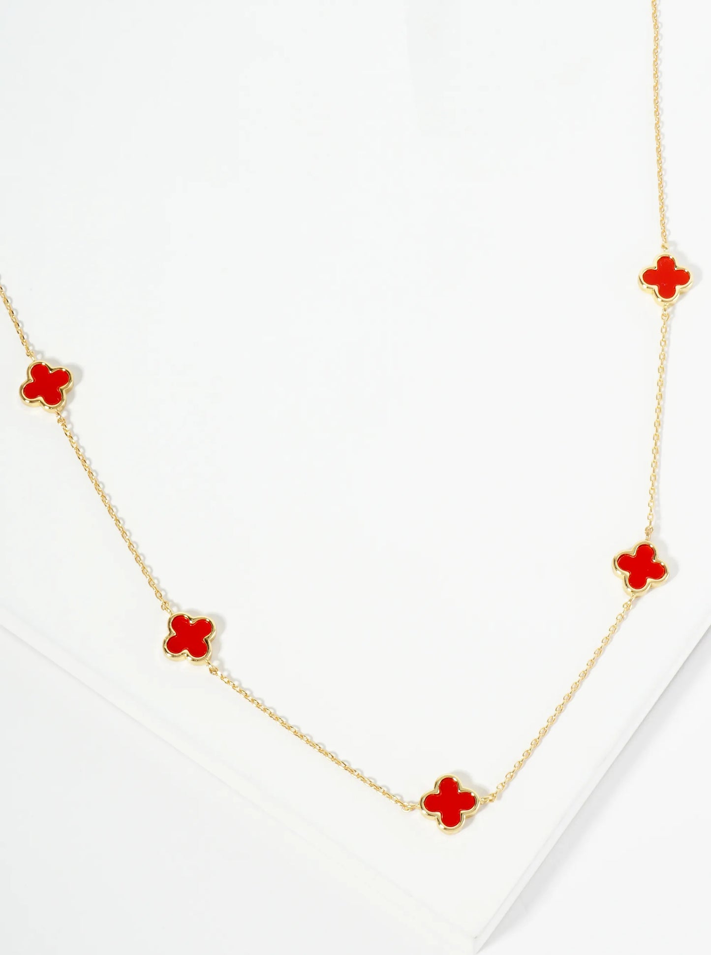 18K Gold Dipped Five 9mm Quatrefoil Station Necklace