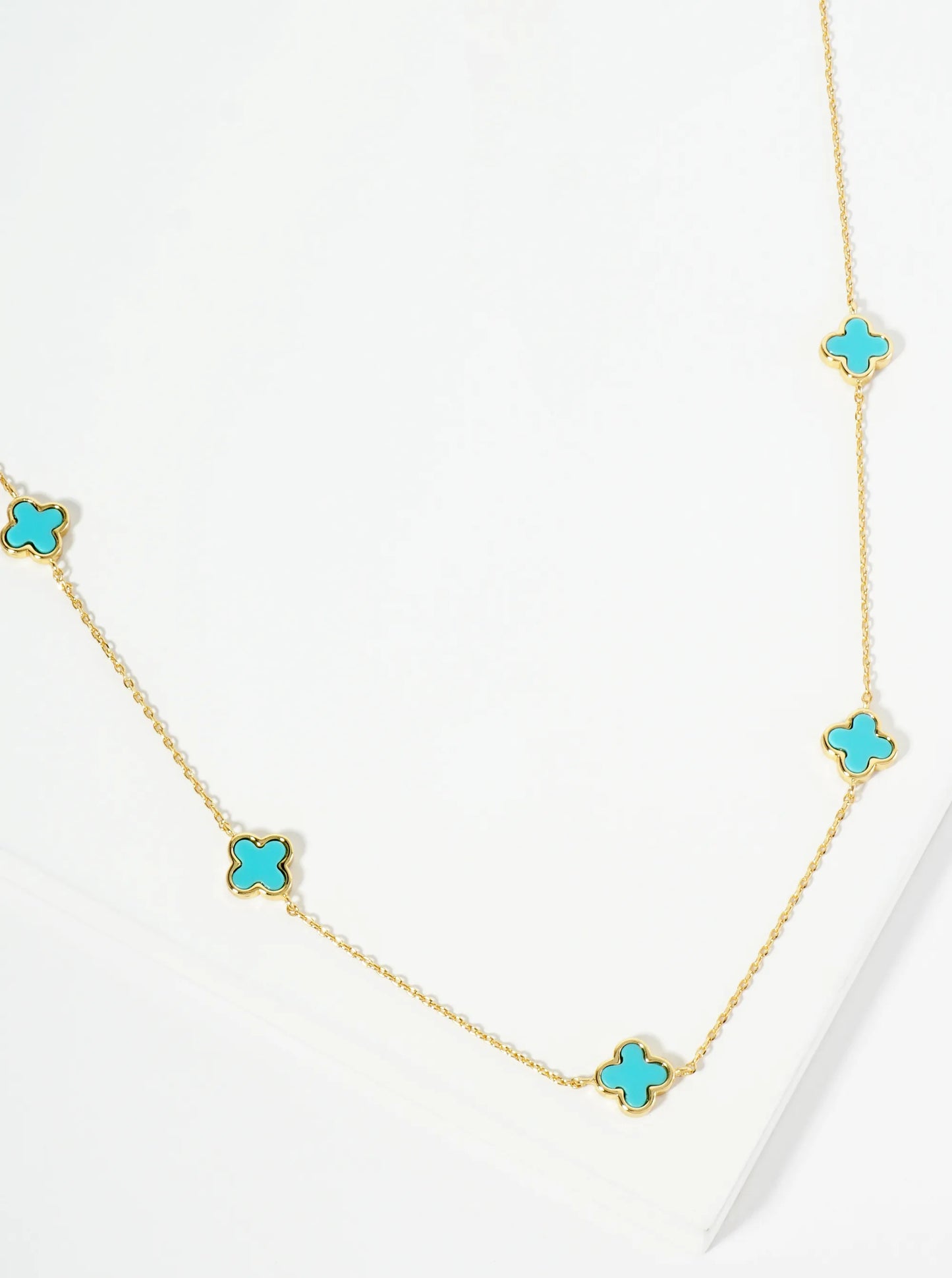 18K Gold Dipped Five 9mm Quatrefoil Station Necklace