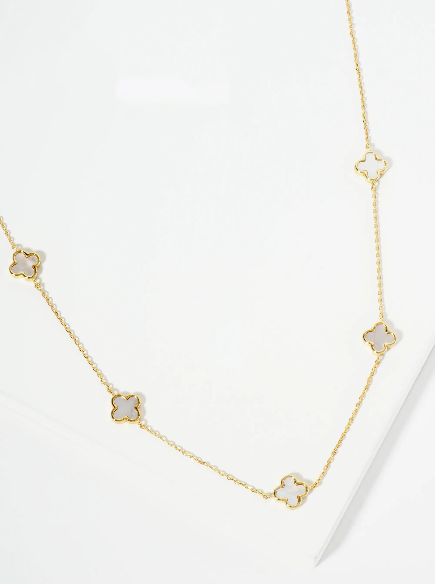 18K Gold Dipped Five 9mm Quatrefoil Station Necklace