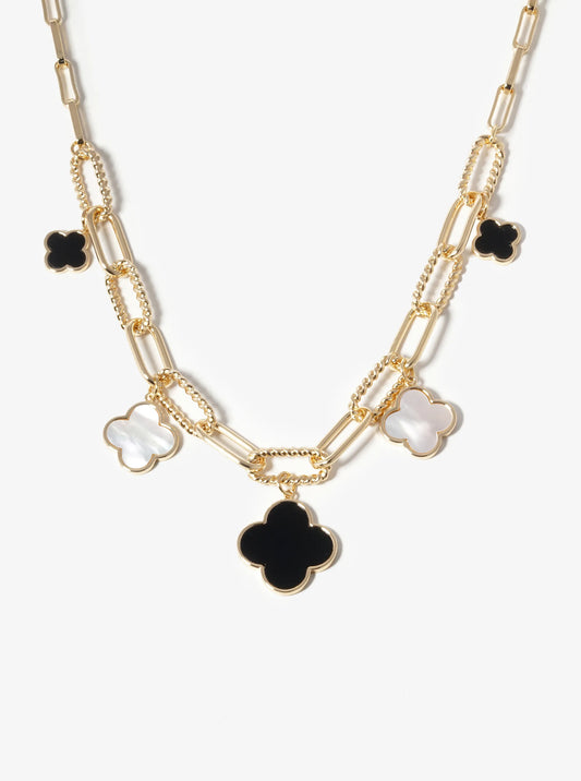 18K Gold Dipped Five Graduated Semi-Precious Quatrefoil Pendant Link Chain Necklace