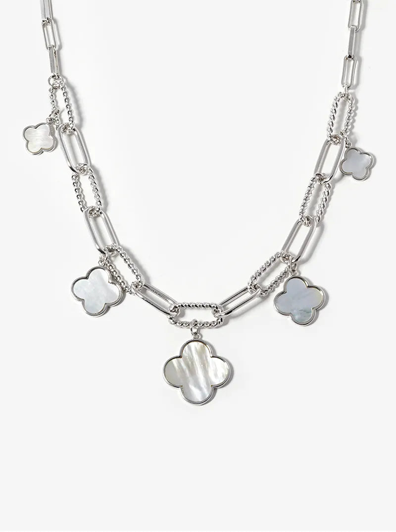 18K Gold Dipped Five Graduated Semi-Precious Quatrefoil Pendant Link Chain Necklace