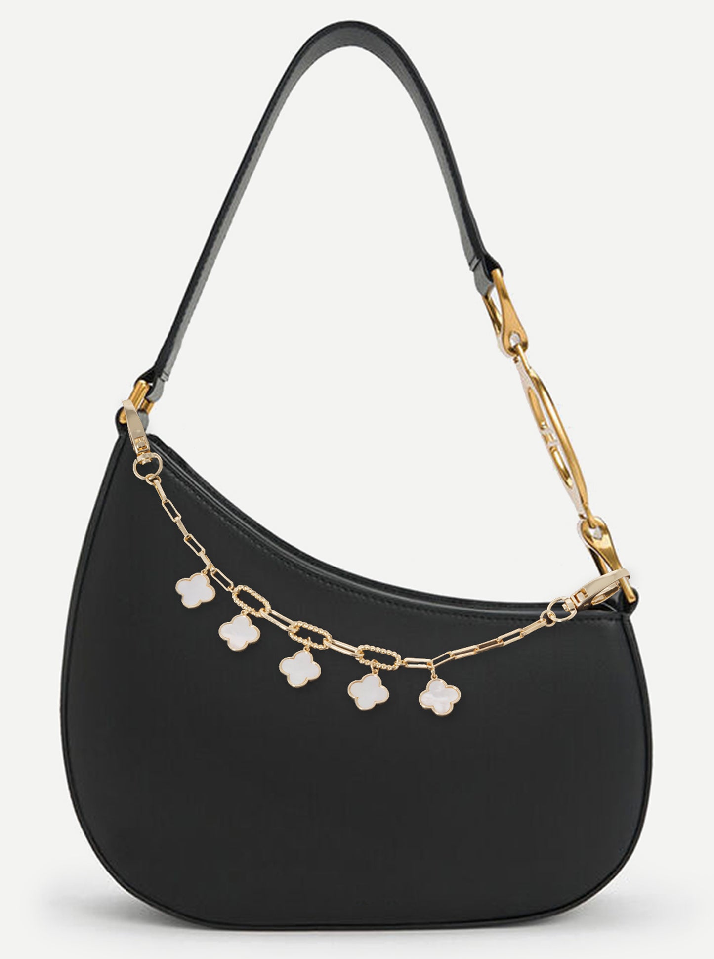 18K Gold Dipped Five Quatrefoil Bag Charm Rectangle Link Chain