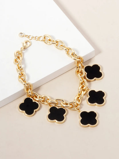 18K Gold Dipped Five Quatrefoil Charms Link Chain Bracelet