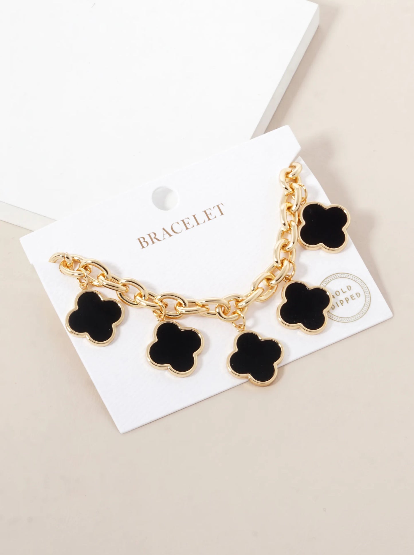 18K Gold Dipped Five Quatrefoil Charms Link Chain Bracelet