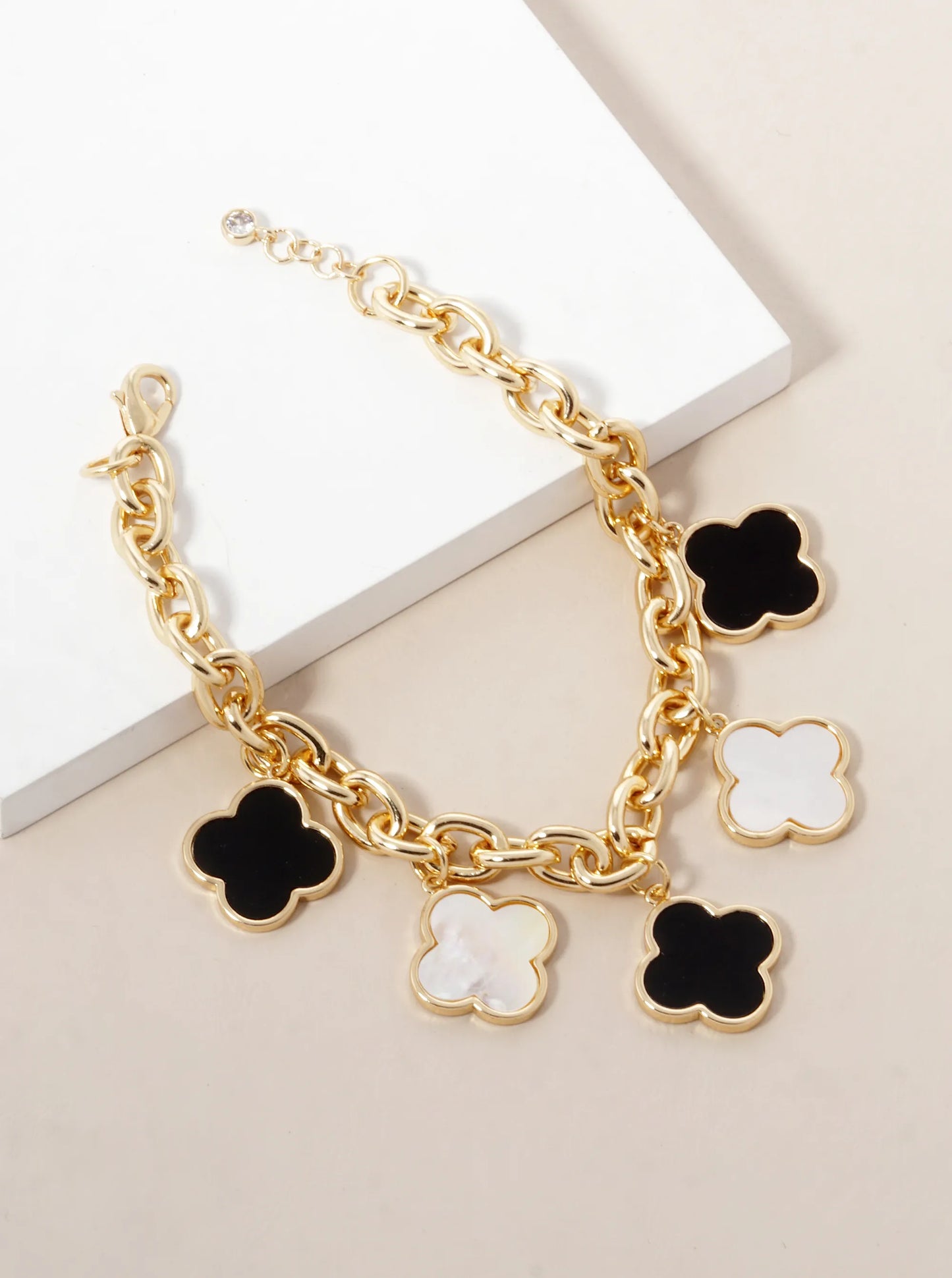 18K Gold Dipped Five Quatrefoil Charms Link Chain Bracelet