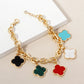 18K Gold Dipped Five Quatrefoil Charms Link Chain Bracelet