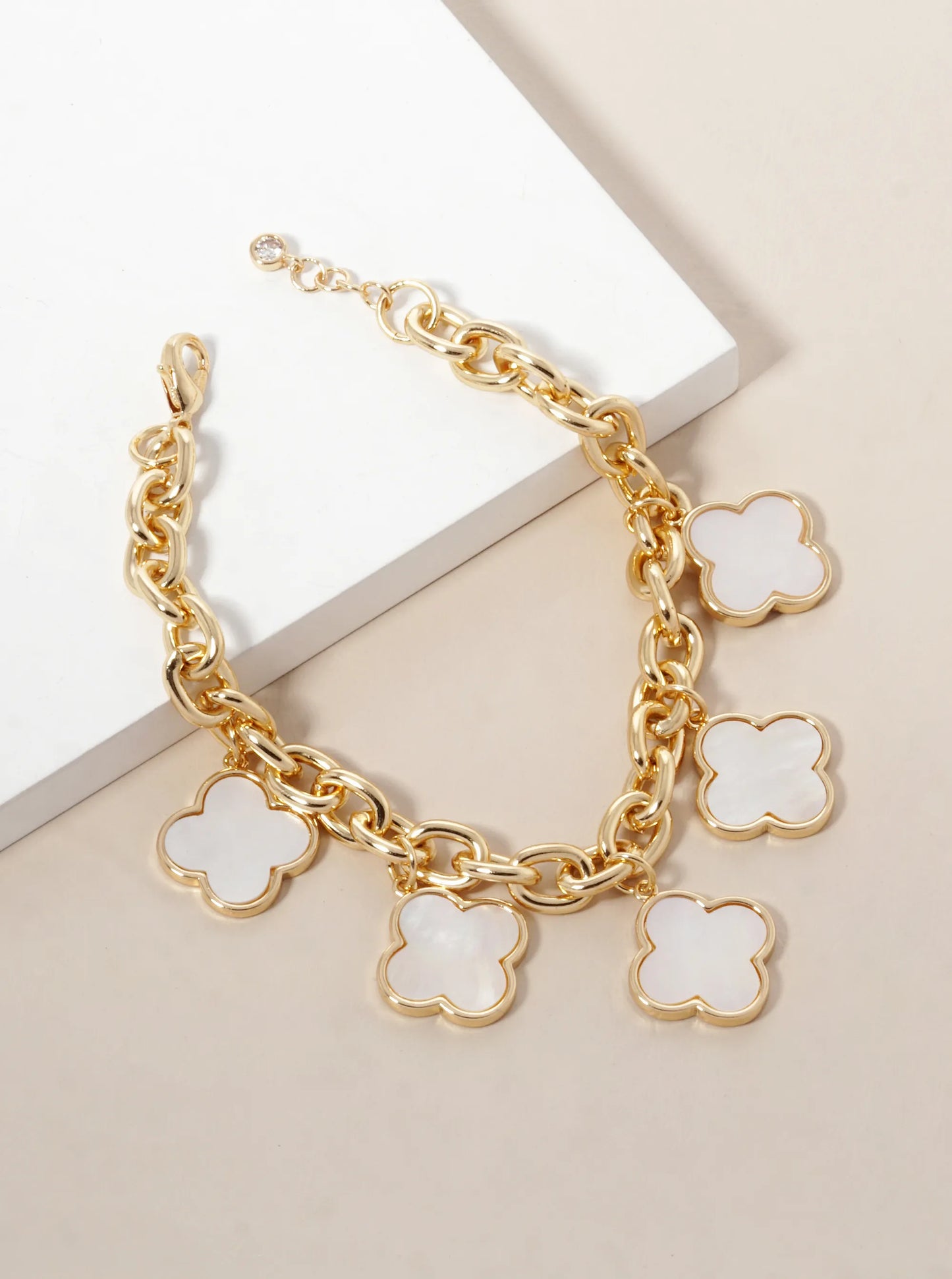 18K Gold Dipped Five Quatrefoil Charms Link Chain Bracelet
