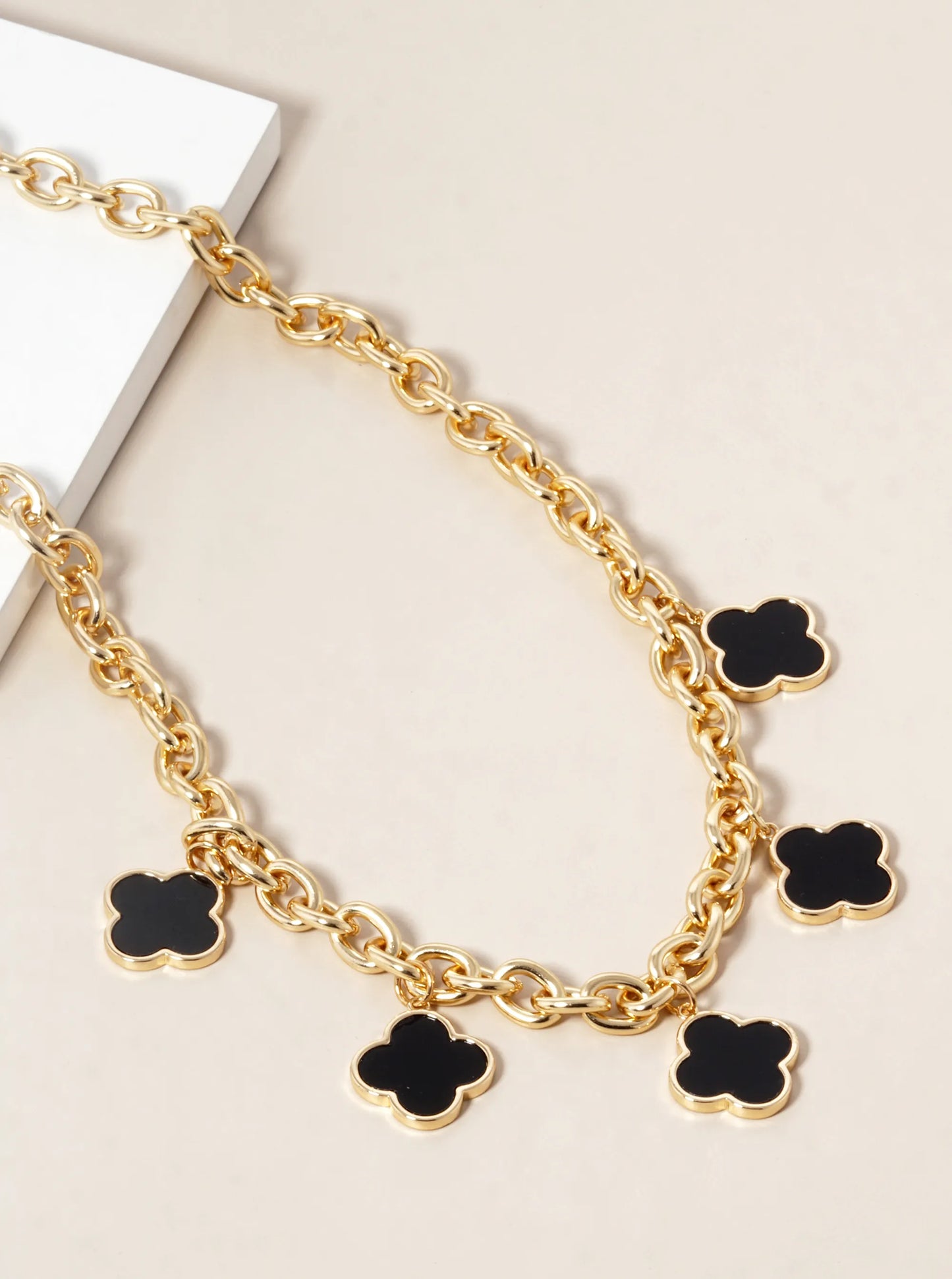 18K Gold Dipped Five Quatrefoil Link Chain Necklace