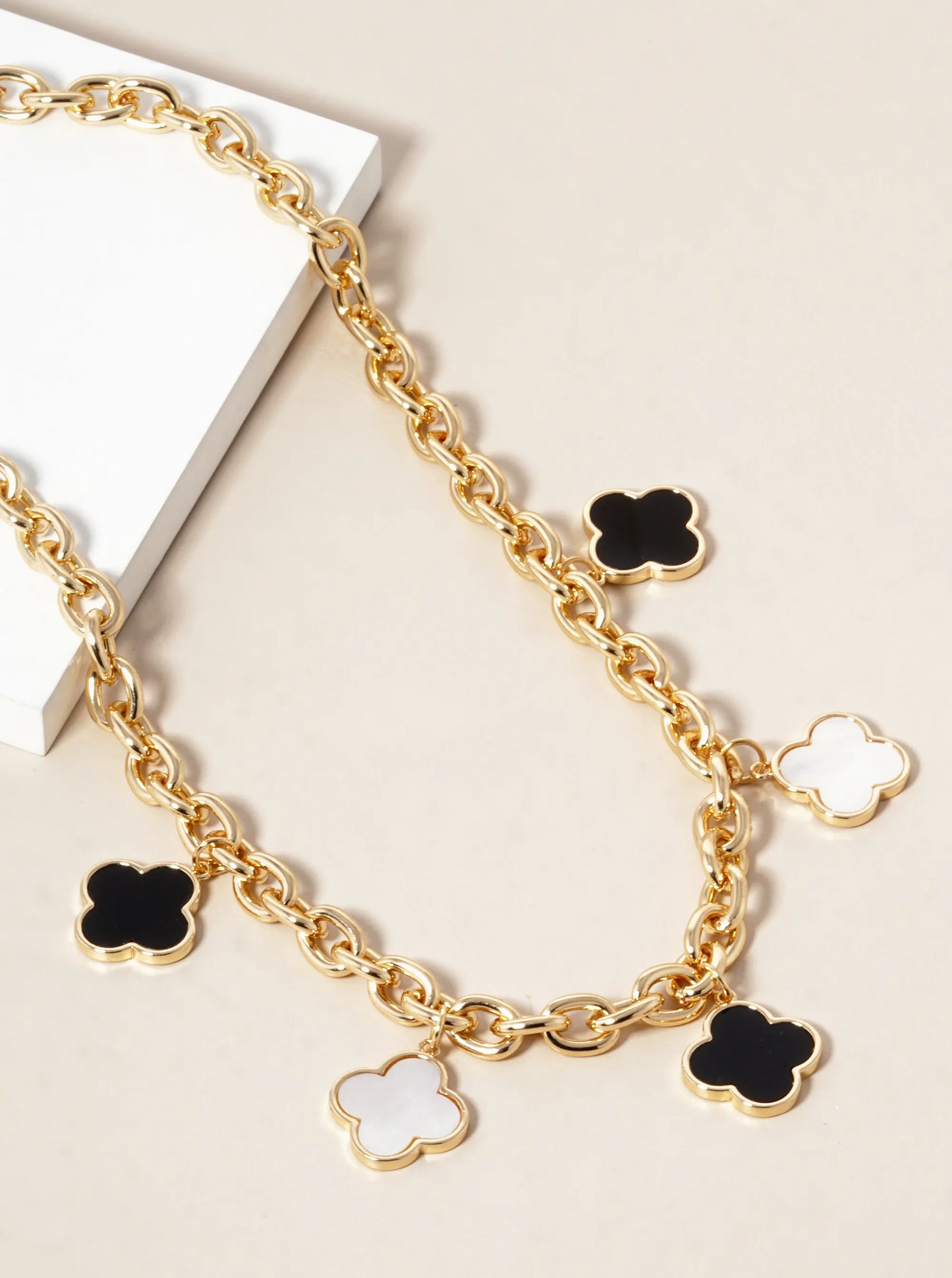 18K Gold Dipped Five Quatrefoil Link Chain Necklace