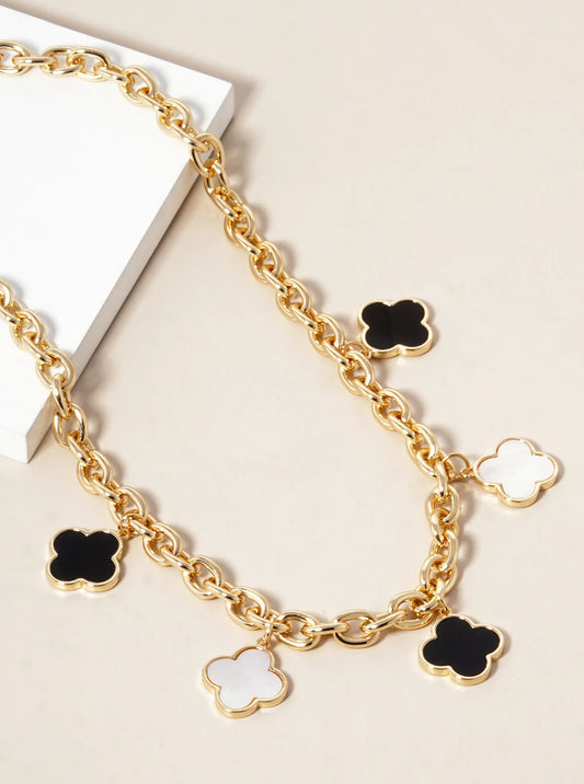 18K Gold Dipped Five Quatrefoil Link Chain Necklace