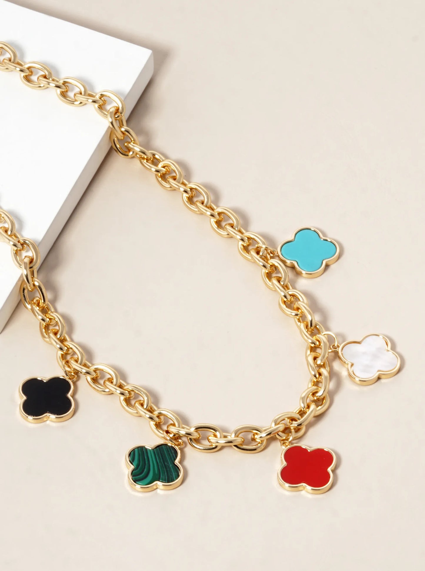 18K Gold Dipped Five Quatrefoil Link Chain Necklace