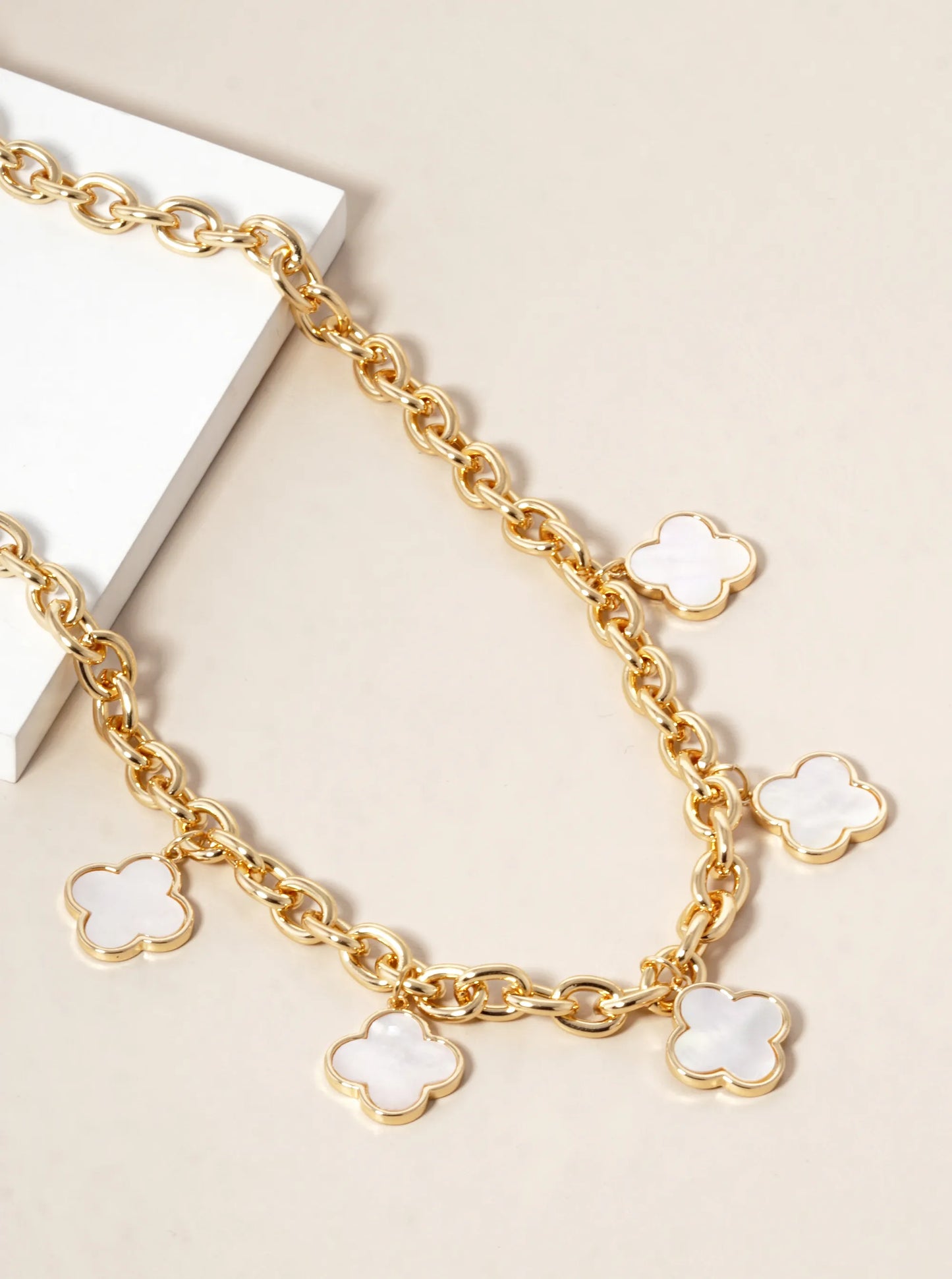 18K Gold Dipped Five Quatrefoil Link Chain Necklace