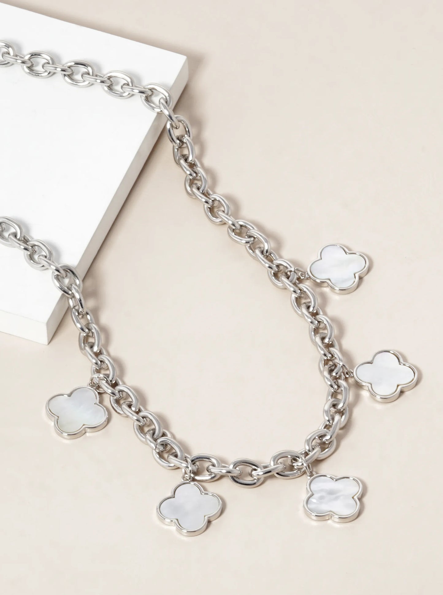 18K Gold Dipped Five Quatrefoil Link Chain Necklace