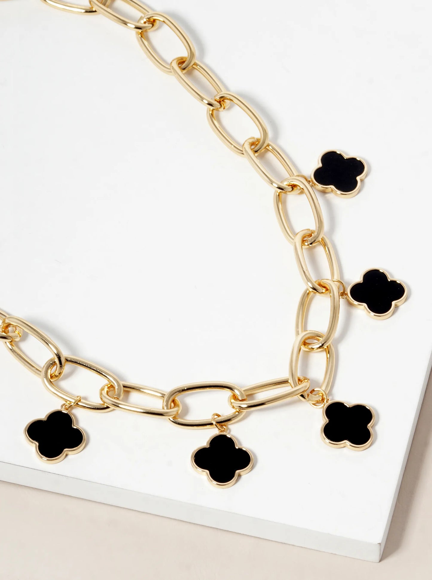 18K Gold Dipped Five Semi-Precious Quatrefoil Chain Necklace