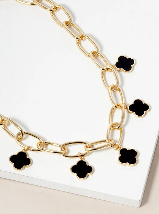 18K Gold Dipped Five Semi-Precious Quatrefoil Chain Necklace