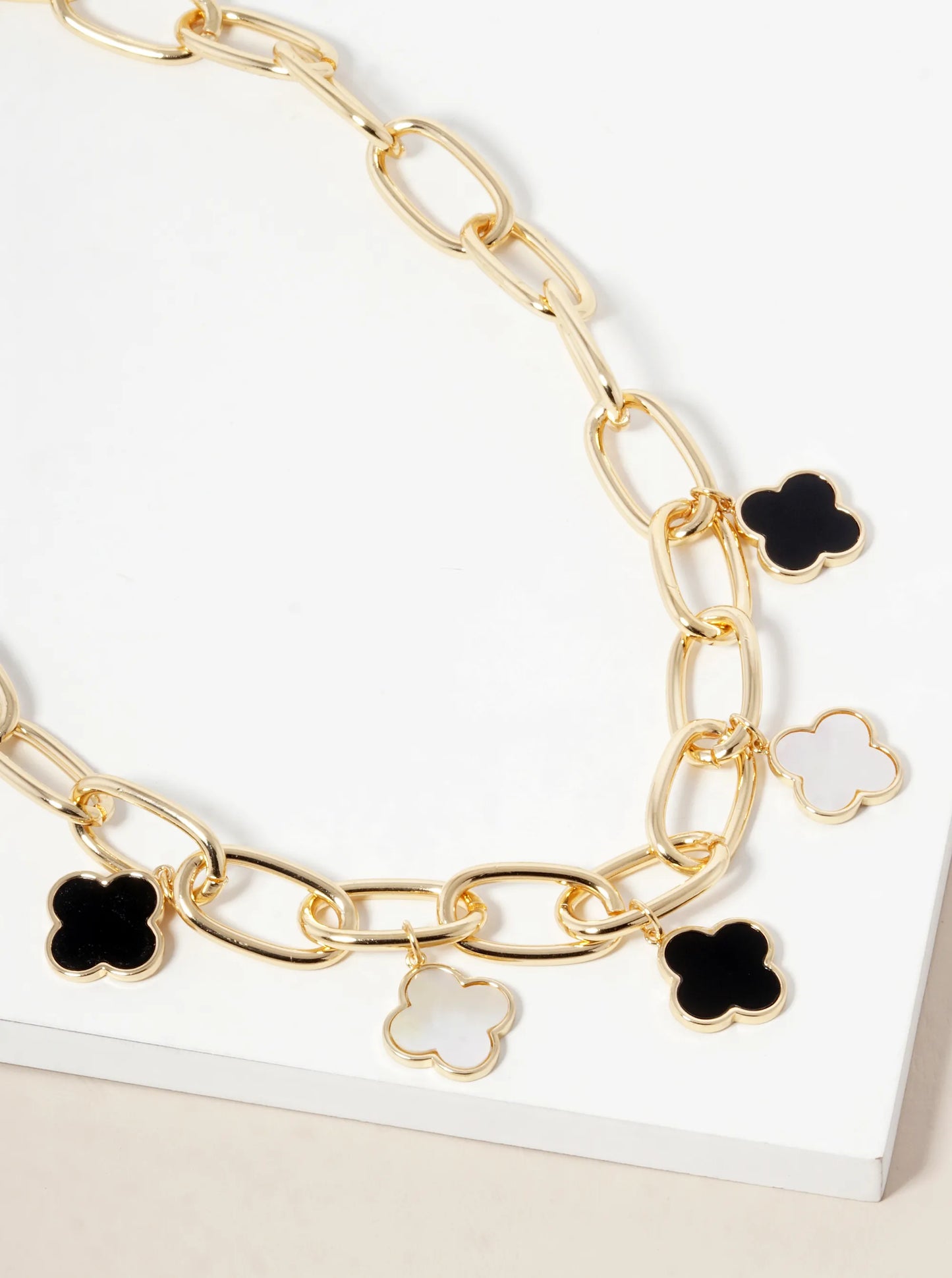 18K Gold Dipped Five Semi-Precious Quatrefoil Chain Necklace