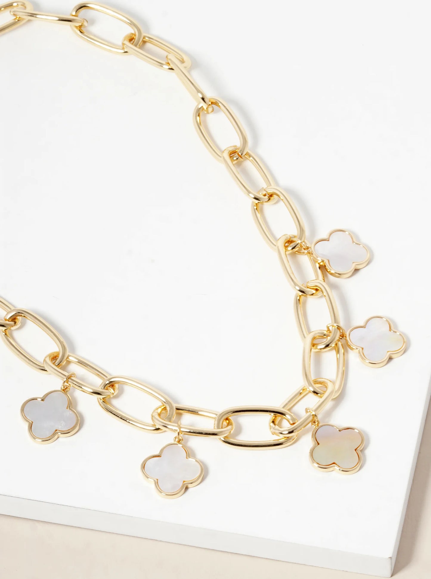 18K Gold Dipped Five Semi-Precious Quatrefoil Chain Necklace