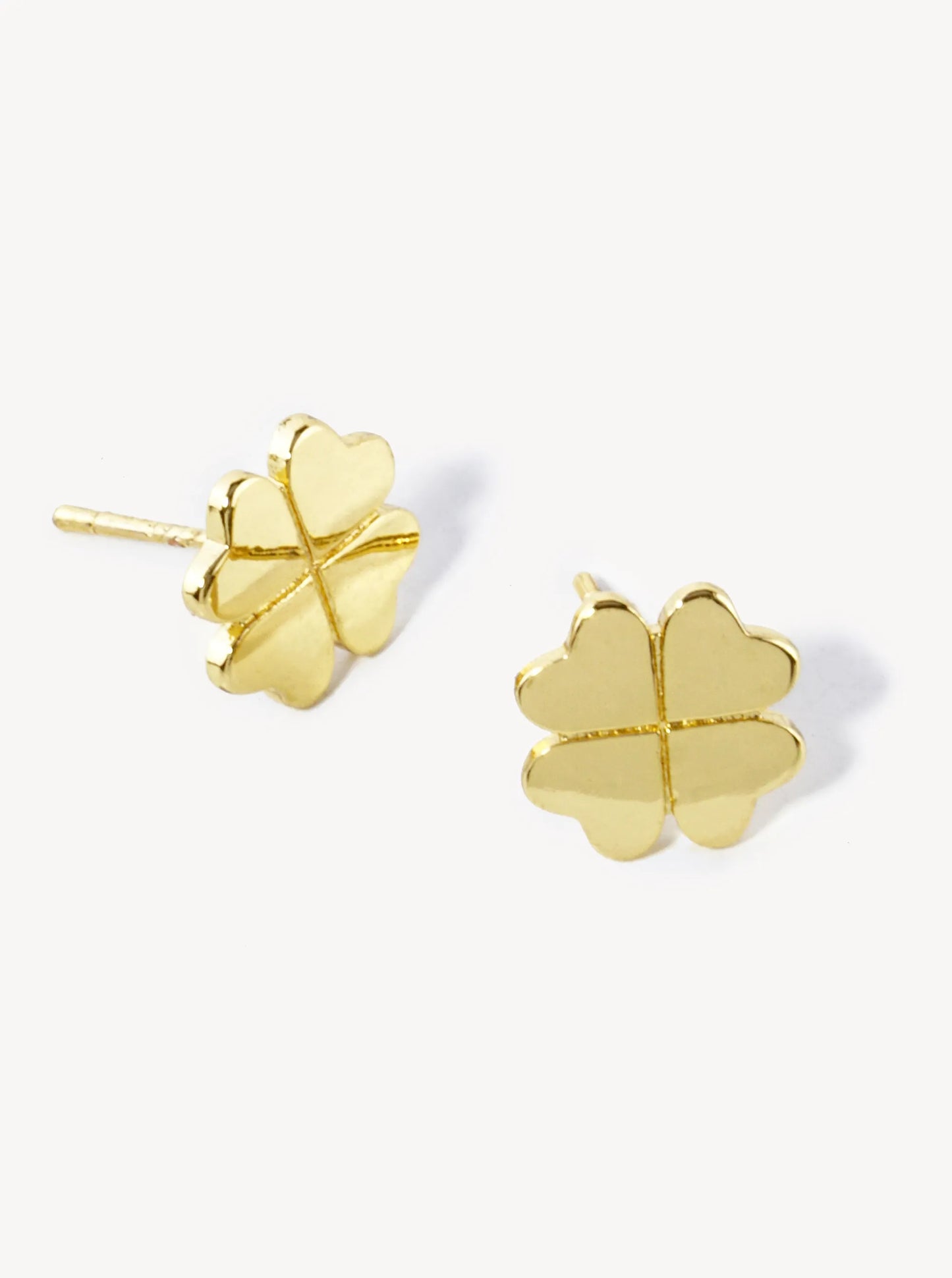 18K Gold Dipped Flat Brass 4-Leaf Clover Stud Earrings
