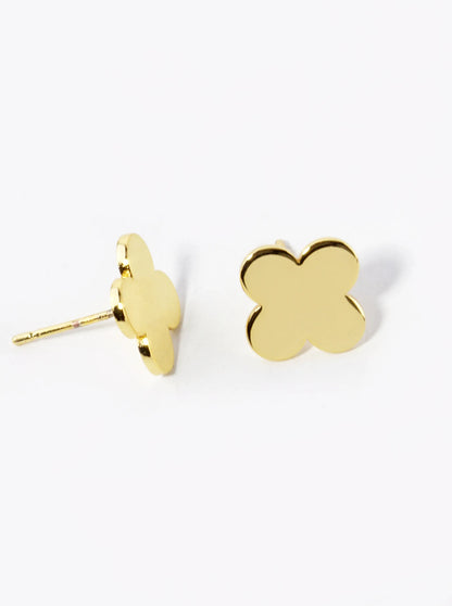 18K Gold Dipped Flat Brass Four Leaf Clover Stud Earrings