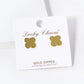 18K Gold Dipped Flat Brass Four Leaf Clover Stud Earrings