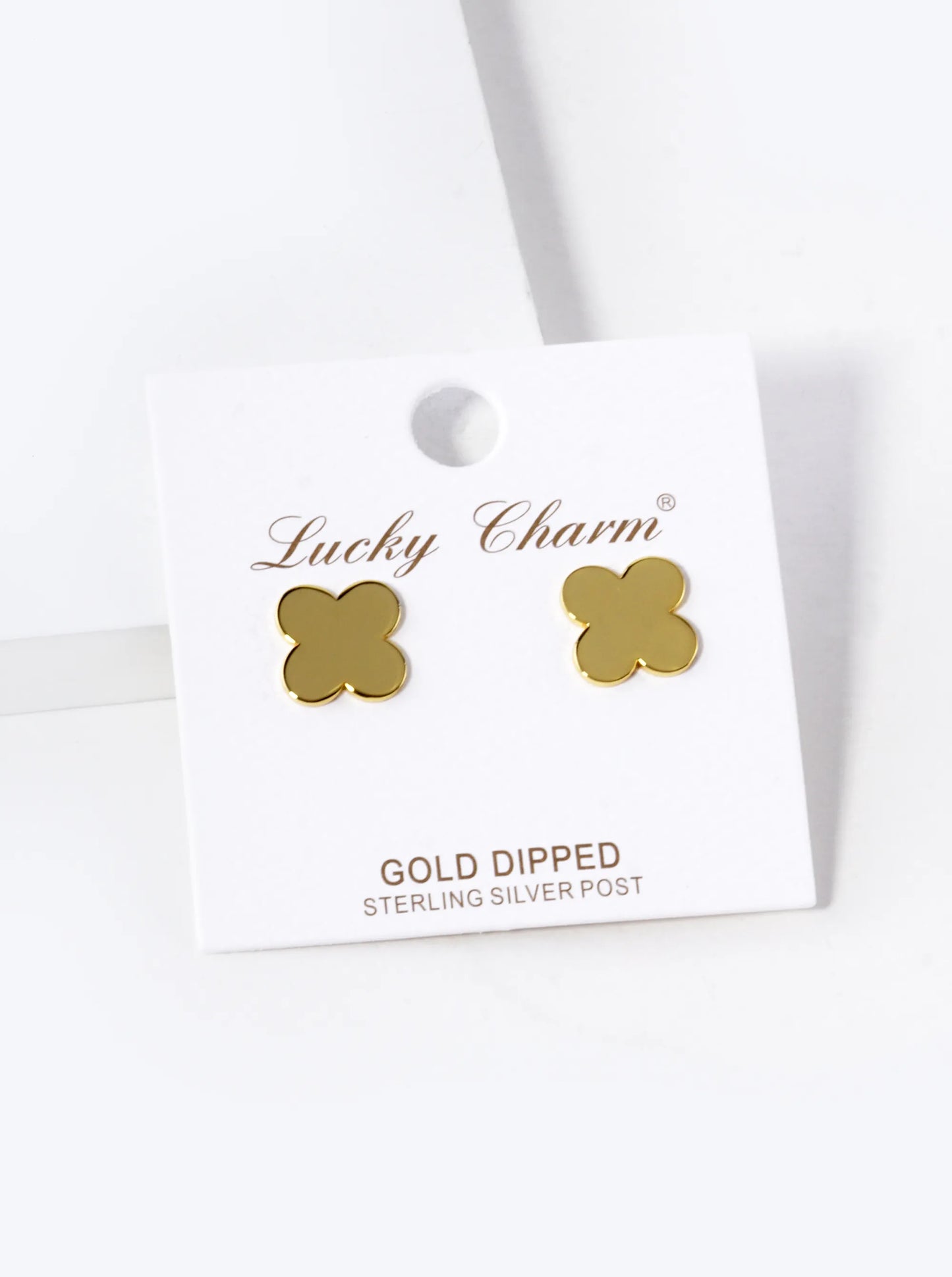 18K Gold Dipped Flat Brass Four Leaf Clover Stud Earrings