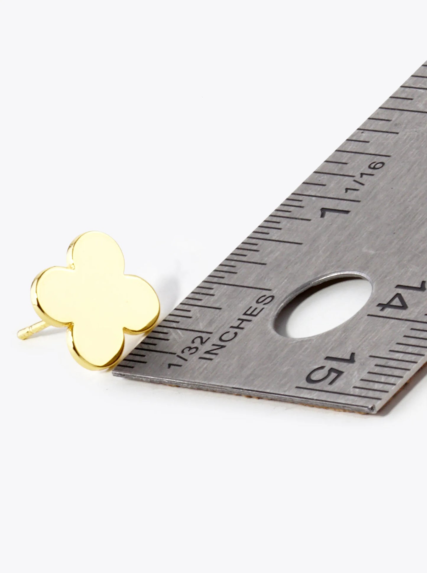 18K Gold Dipped Flat Brass Four Leaf Clover Stud Earrings