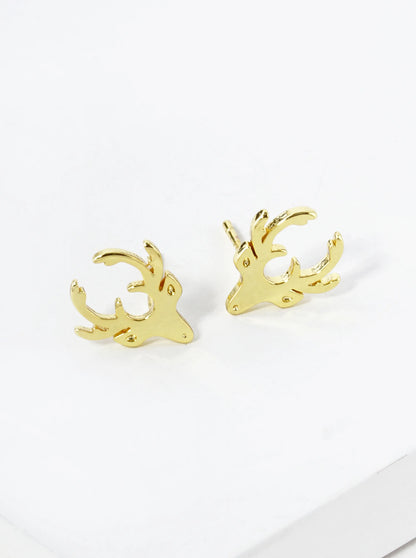 18K Gold Dipped Flat Deer Head Stud Earrings