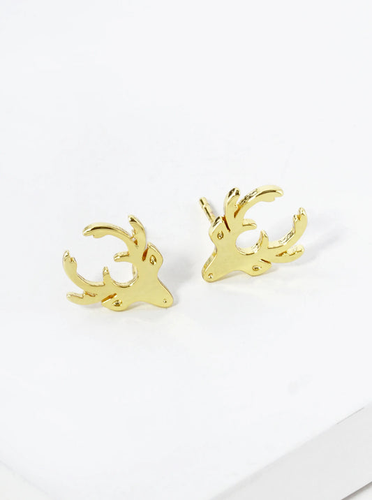 18K Gold Dipped Flat Deer Head Stud Earrings