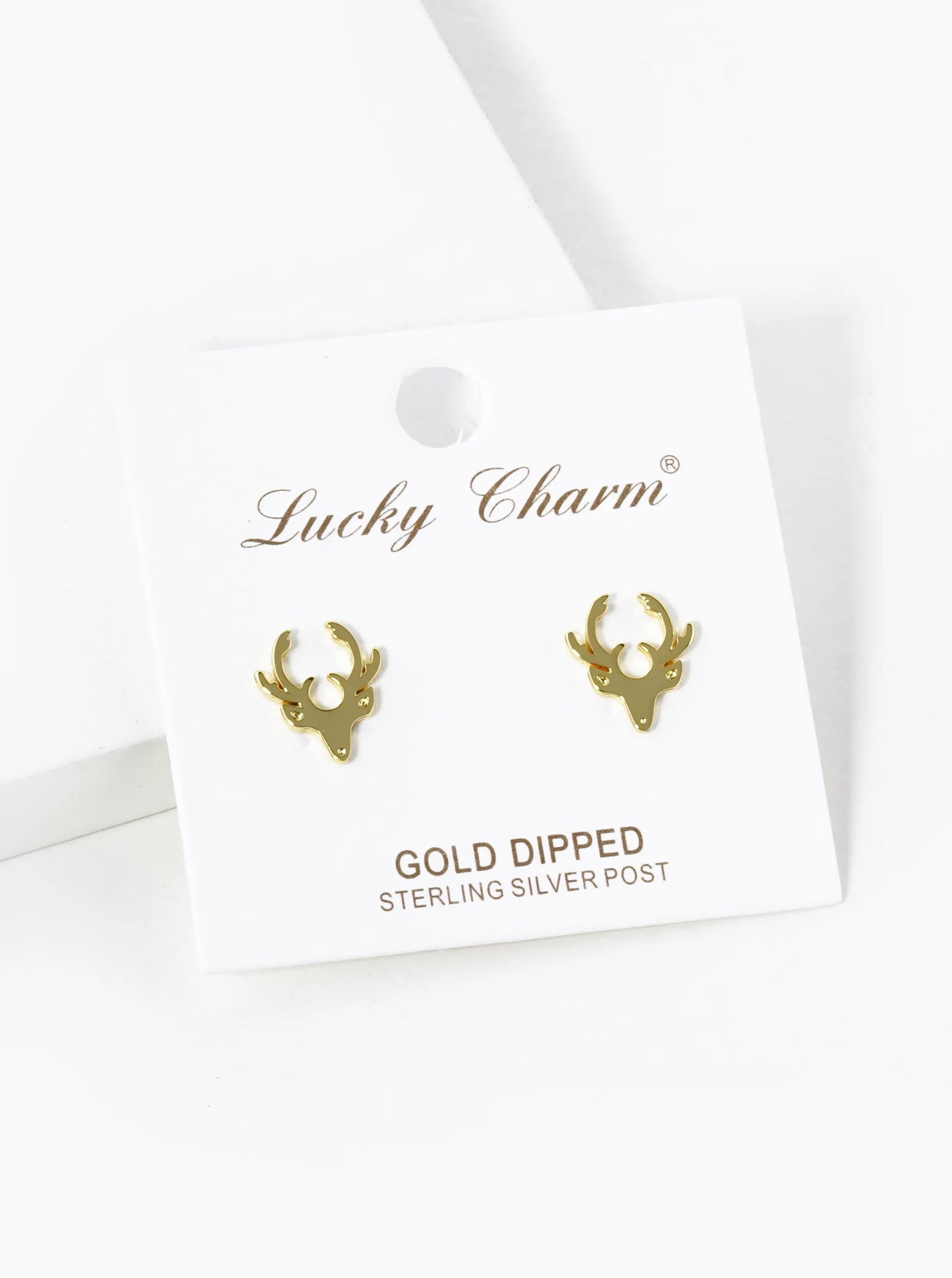 18K Gold Dipped Flat Deer Head Stud Earrings