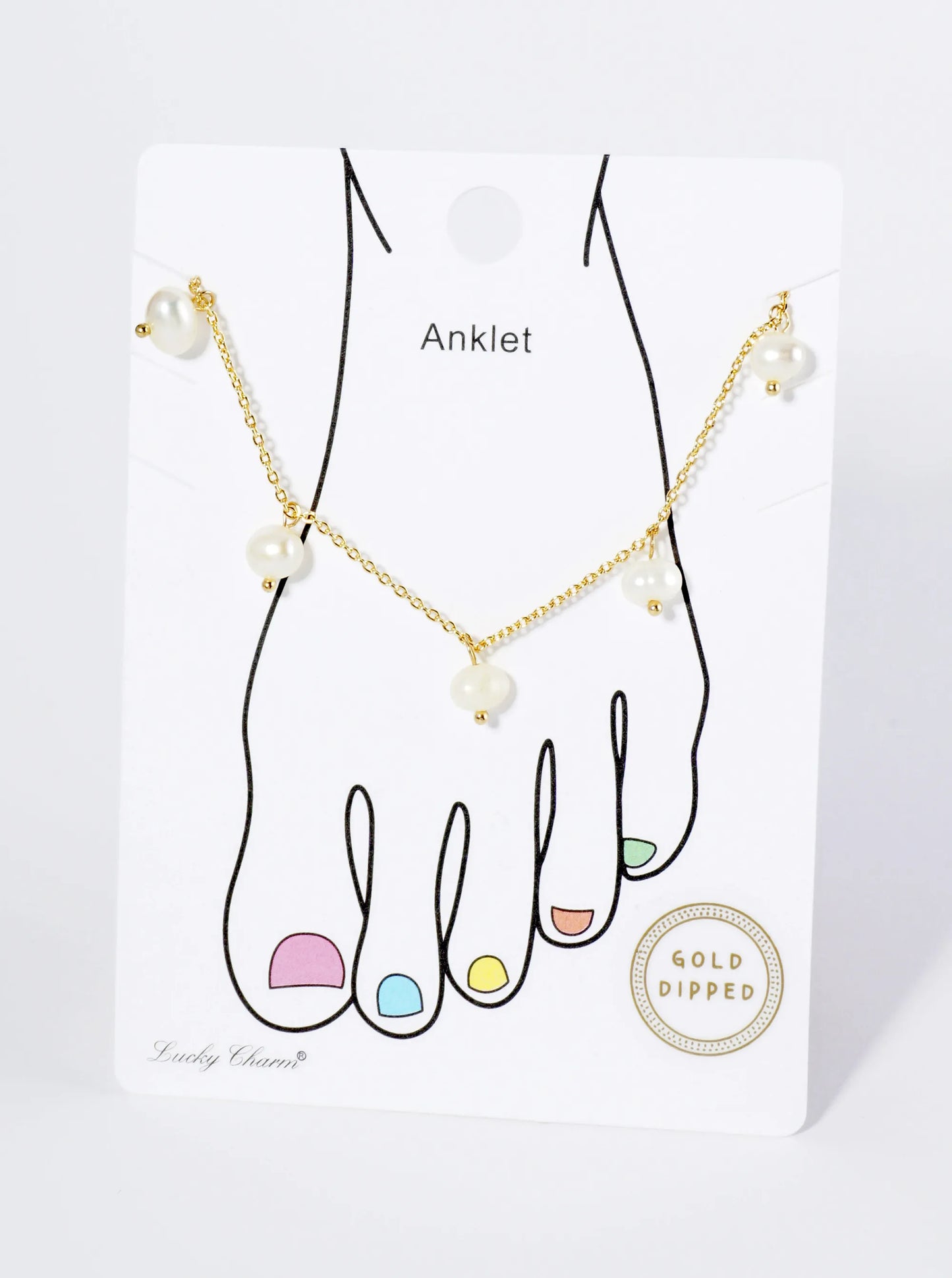 18K Gold Dipped Freshwater Pearl Charms Brass Chain Anklet