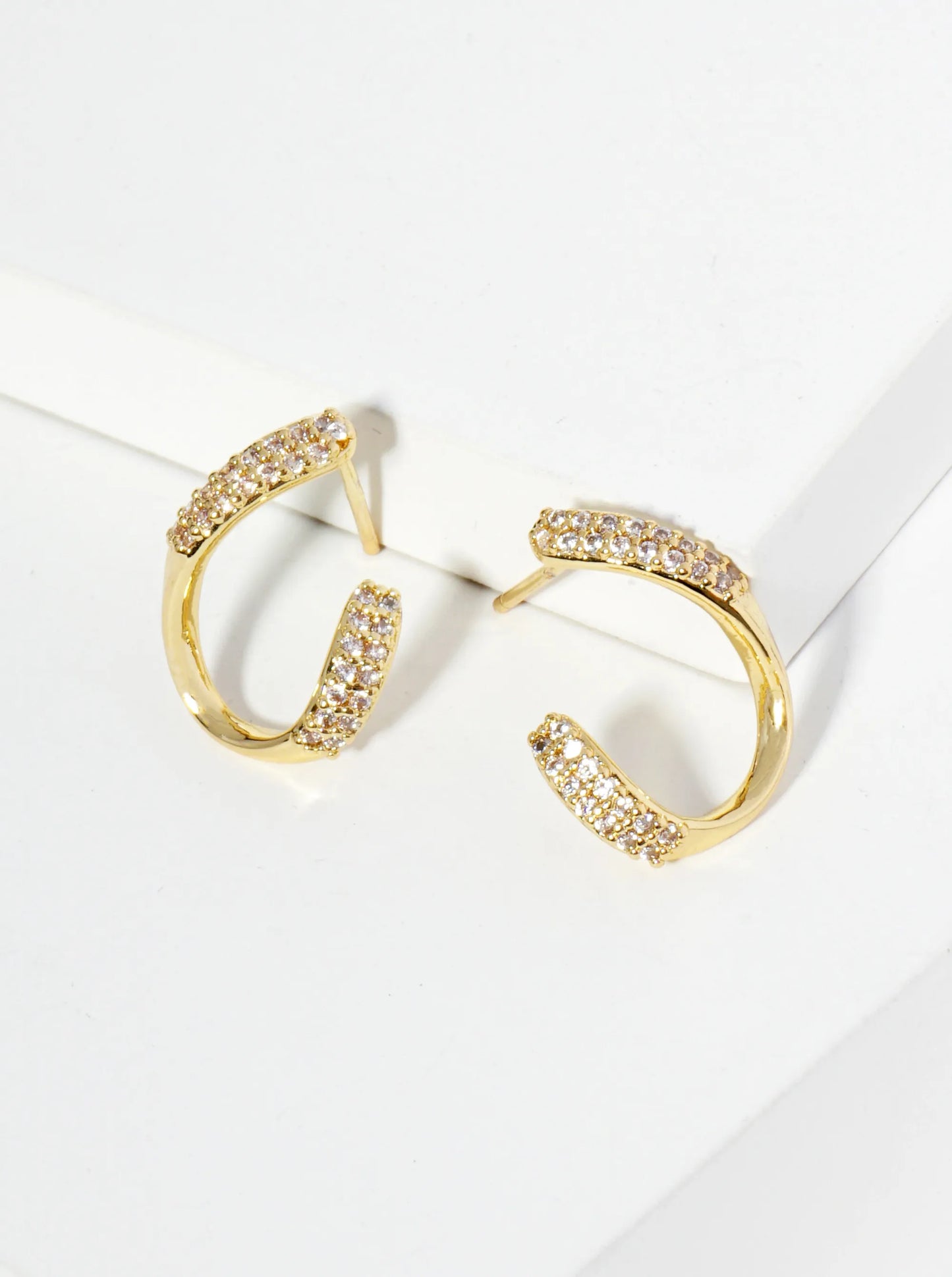 18K Gold Dipped Front Facing 16mm Cubic Zirconia Small Hoop Earrings