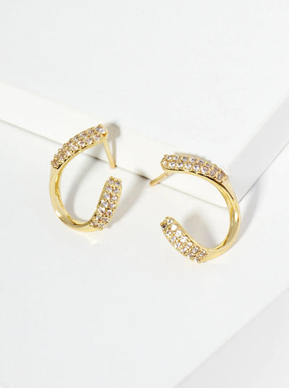 18K Gold Dipped Front Facing 16mm Cubic Zirconia Small Hoop Earrings