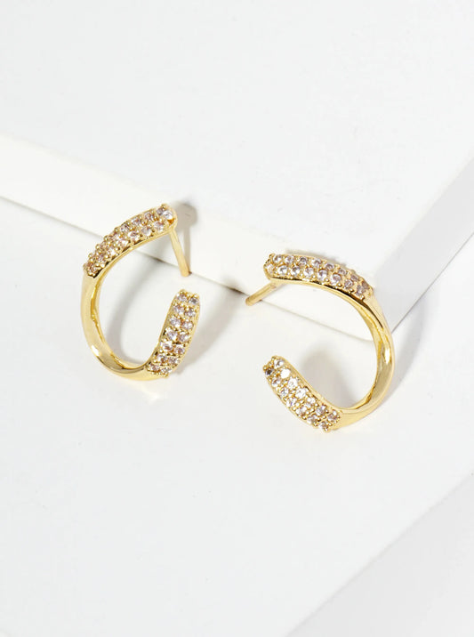 18K Gold Dipped Front Facing 16mm Cubic Zirconia Small Hoop Earrings