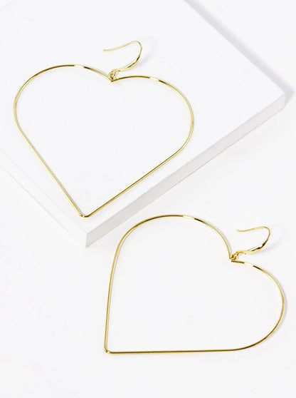 18K Gold Dipped Giant Wire Heart Drop Lightweight Earrings